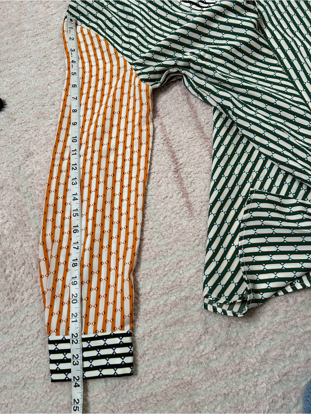 NWT Gracia Green Orange Black Striped Button Up Shirt Dress Size Medium Office - Picture 11 of 12